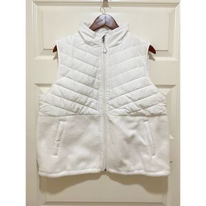 Tek Gear White Sherpa Mixed Media Vest Size L Cozy Zip Front NWOT Outdoor Winter